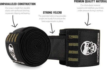 Gymreapers Knee Wraps for Squats and Powerlifting 72 Inch Compression Wraps with Strap for Men & Women Weightlifting Support