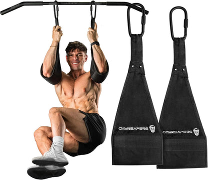 Gymreapers Hanging Ab Straps for Pull-Up Bar - Hang Bar Assist Strap & Strength Workout Equipment, Padded Adjustable Arm Supports with 2 Steel Carabiners for Leg Raises, Abdominal & Core Training