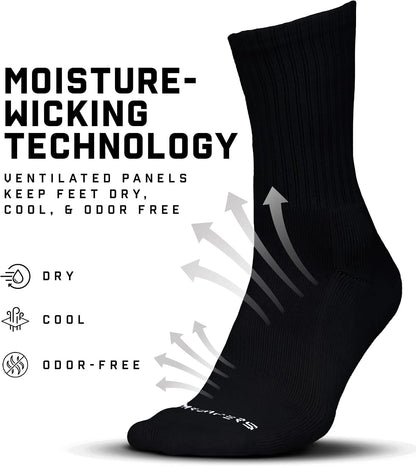 Gymreapers Crew Socks For Men & Women (6-Pack) – Long Moisture Wicking 100% Cotton Socks - Breathable Supportive Fit Socks