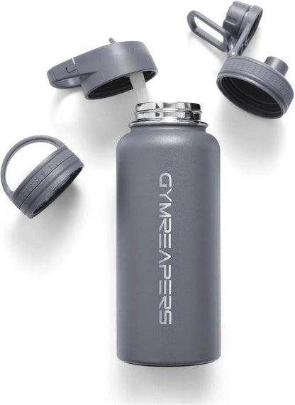 Gymreapers Insulated Water Bottle with Straw - 32 OZ Stainless Steel Water Bottles - BPA Free Metal Double Wall Vacuum Cold Hot Leakfree Flask Jug For Travel, Sports, Gym, School & Workout