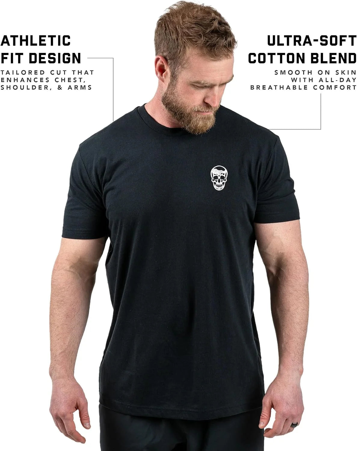 Gymreapers Skull Moisture Wicking T-Shirts for Men - Short Sleeve Workout Gym Shirts - Running Athletic Tees & Dry Fit Tshirt