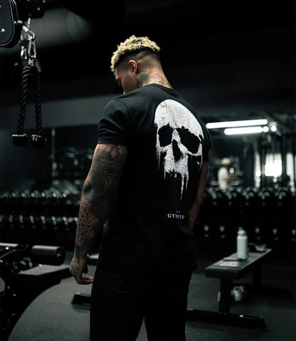 Gymreapers Skull Moisture Wicking T-Shirts for Men - Short Sleeve Workout Gym Shirts - Running Athletic Tees & Dry Fit Tshirt