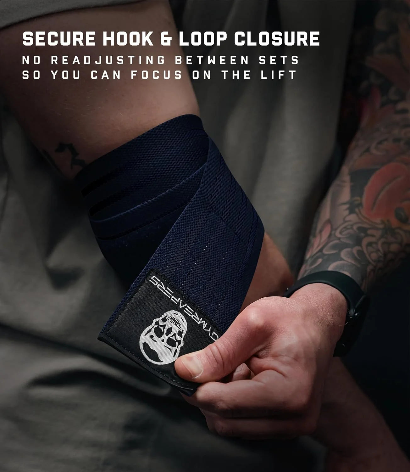 Gymreapers Weightlifting Elbow Wraps (1 Pair) - Flexible 40'' Elbow Compression Strap & Joint Support Brace - for Bench Press, Powerlifting, and Pressing
