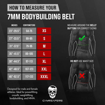 Gymreapers Weight Lifting Belt - 7MM Heavy Duty Pro Leather Belt with Adjustable Buckle - Stabilizing Lower Back Support 4 Inches Wide For Weightlifting, Bodybuilding, Cross Training