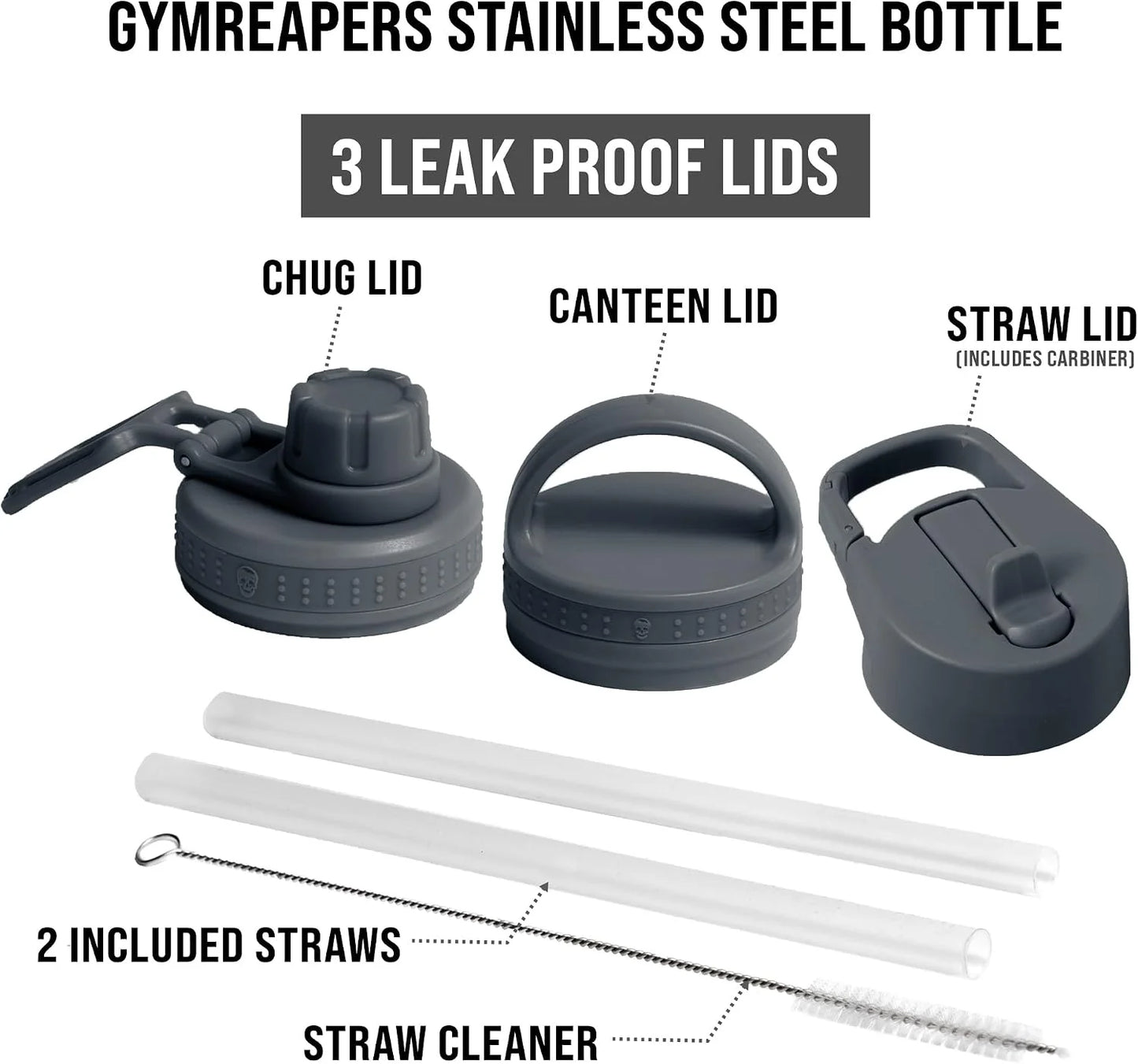 Gymreapers Insulated Water Bottle with Straw - 32 OZ Stainless Steel Water Bottles - BPA Free Metal Double Wall Vacuum Cold Hot Leakfree Flask Jug For Travel, Sports, Gym, School & Workout