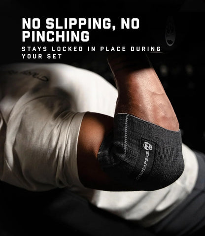 Gymreapers Elbow Compression Cuff for Weightlifting, Powerlifting – Support & Relief for Tendonitis, Stability, Tennis Elbow, Strength Training & Injury Recovery (Black, 9")
