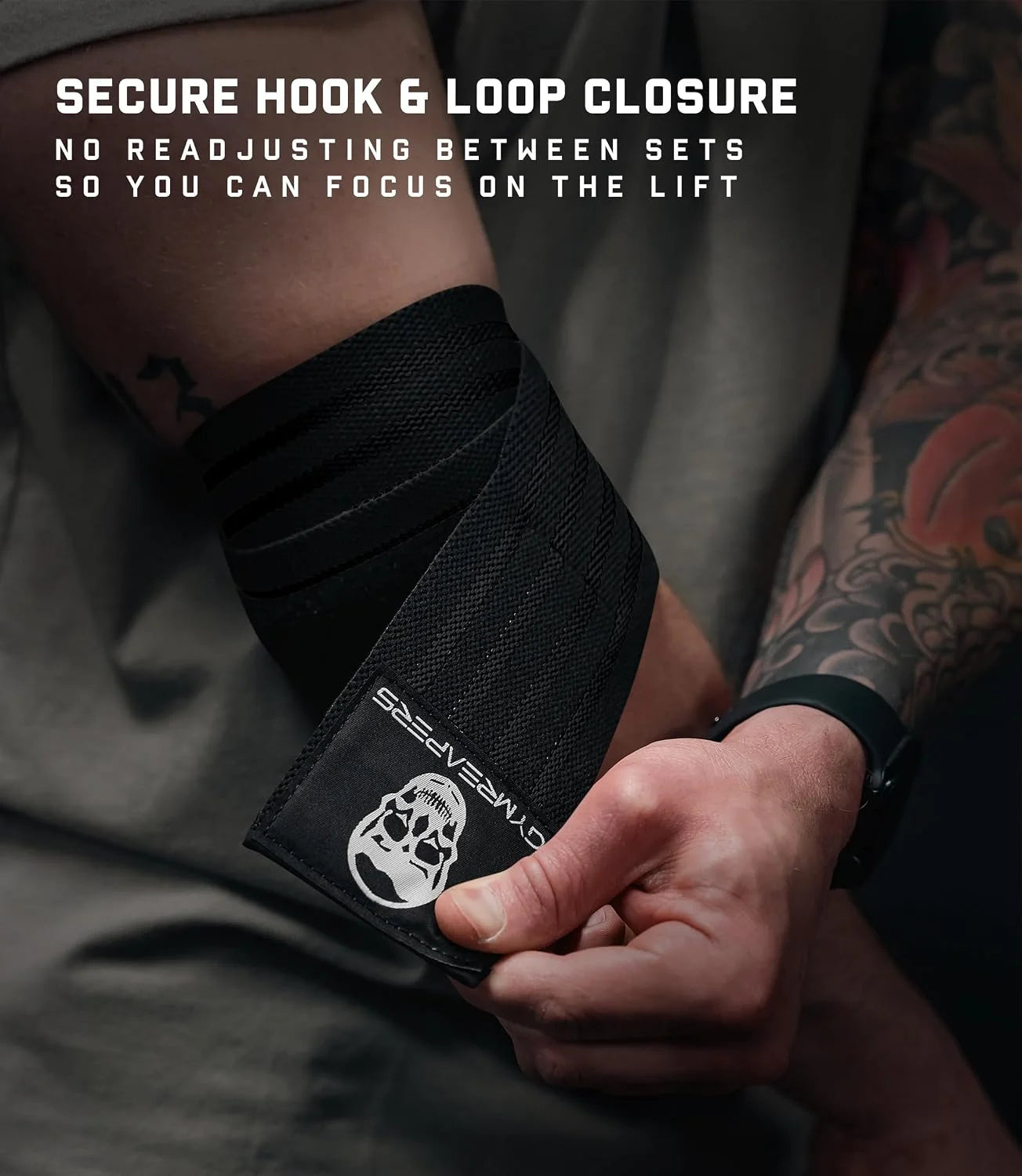 Gymreapers Weightlifting Elbow Wraps (1 Pair) - Flexible 40'' Elbow Compression Strap & Joint Support Brace - for Bench Press, Powerlifting, and Pressing