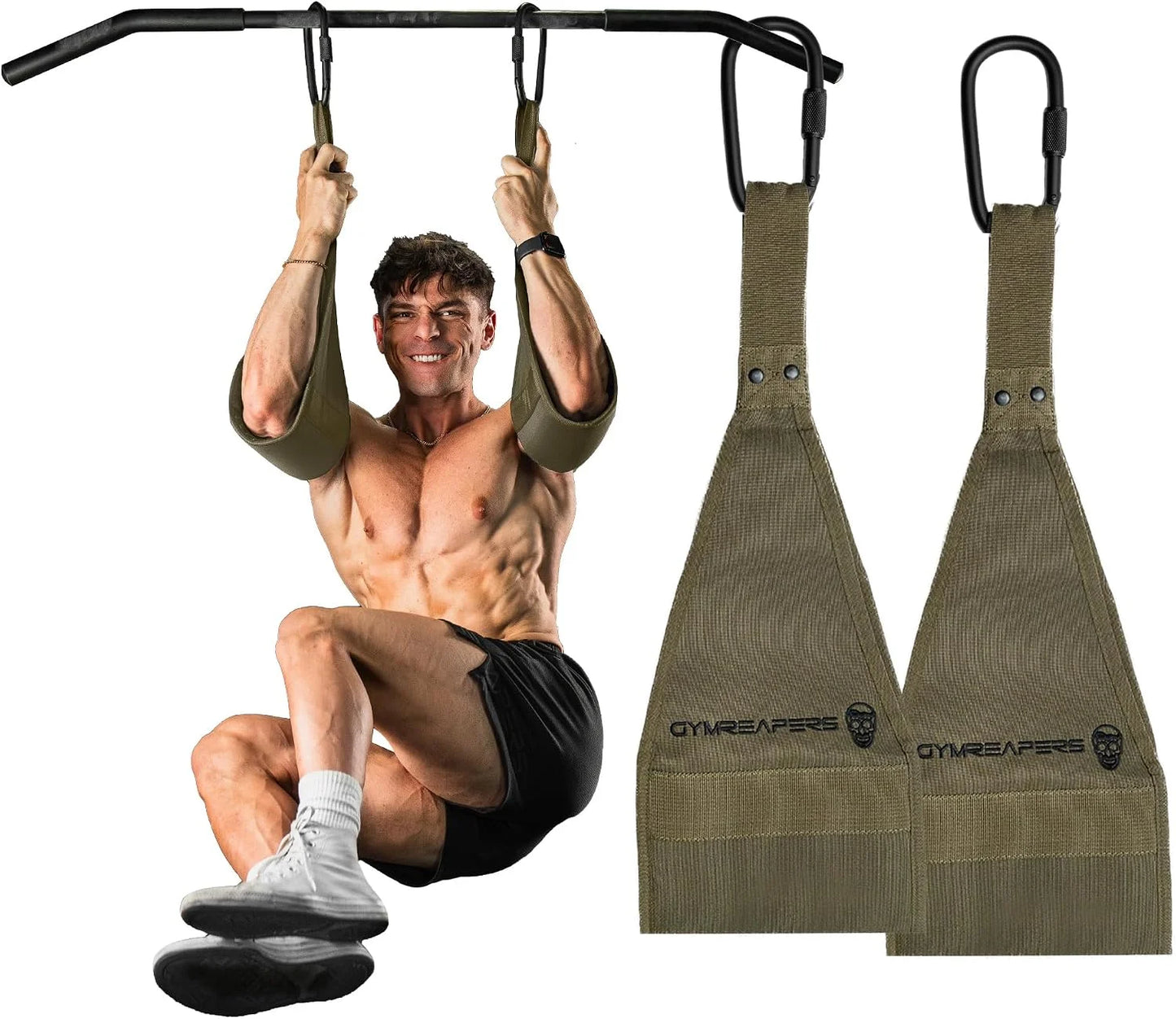 Gymreapers Hanging Ab Straps for Pull-Up Bar - Hang Bar Assist Strap & Strength Workout Equipment, Padded Adjustable Arm Supports with 2 Steel Carabiners for Leg Raises, Abdominal & Core Training