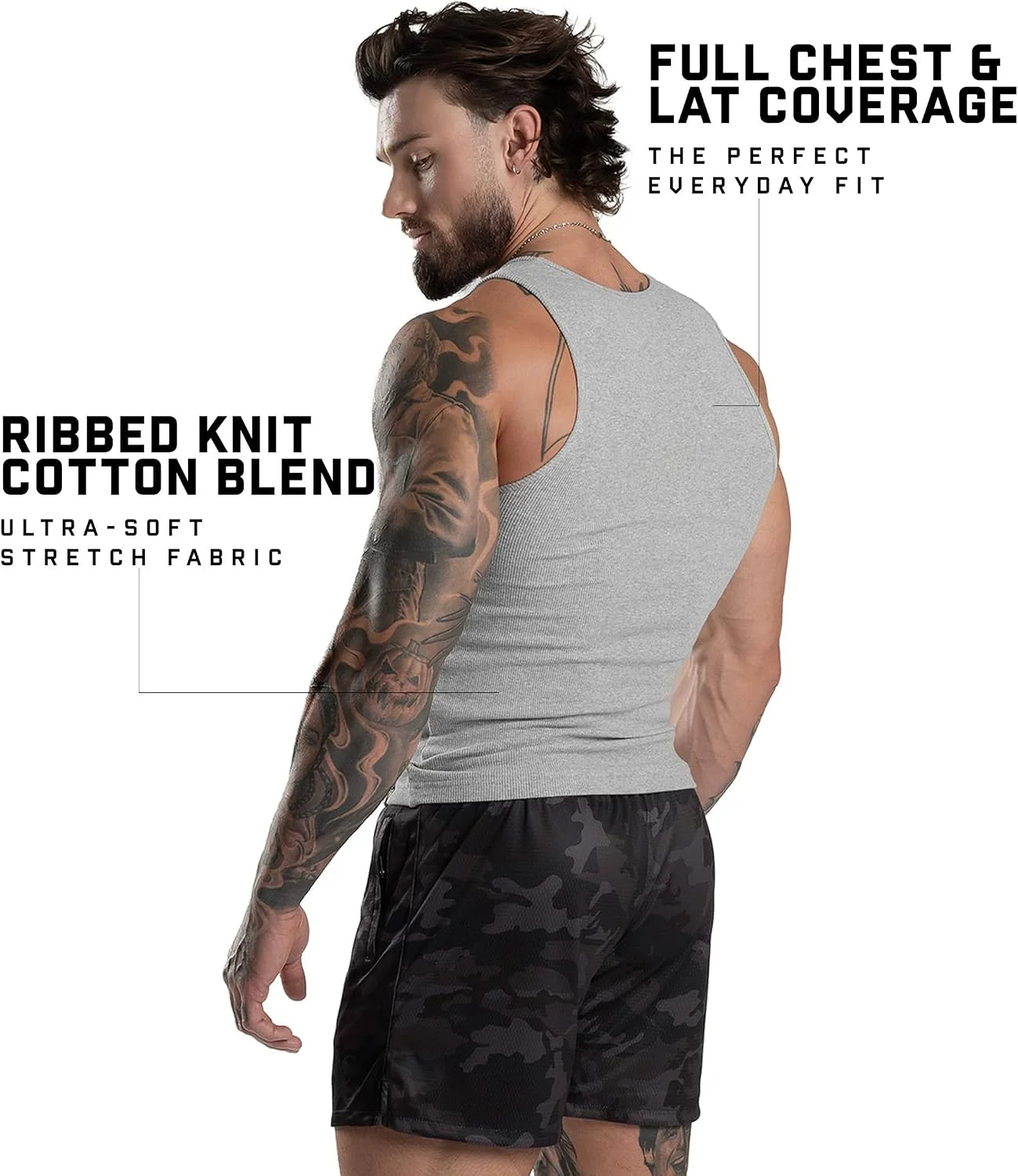 Gymreapers Mens Tank Tops Ribbed Sleeveless Undershirts - Cotton Fit Compression Tank for Gym, Workout & Training - Pack of 3