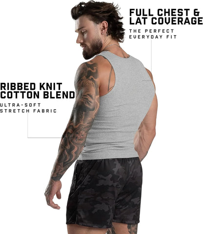 Gymreapers Mens Tank Tops Ribbed Sleeveless Undershirts - Cotton Fit Compression Tank for Gym, Workout & Training - Pack of 3
