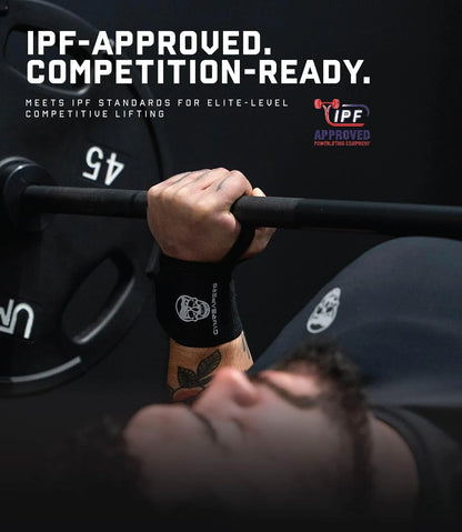 Gymreapers Weightlifting Wrist Wraps (IPF Approved) Professional Quality Wrist Support with Heavy Duty Thumb Loop - Best Wrap for Powerlifting Competition, Strength Training, Bodybuilding