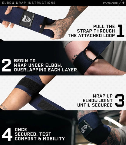Gymreapers Weightlifting Elbow Wraps (1 Pair) - Flexible 40'' Elbow Compression Strap & Joint Support Brace - for Bench Press, Powerlifting, and Pressing