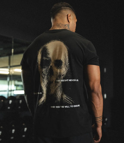 Gymreapers Skull Moisture Wicking T-Shirts for Men - Short Sleeve Workout Gym Shirts - Running Athletic Tees & Dry Fit Tshirt