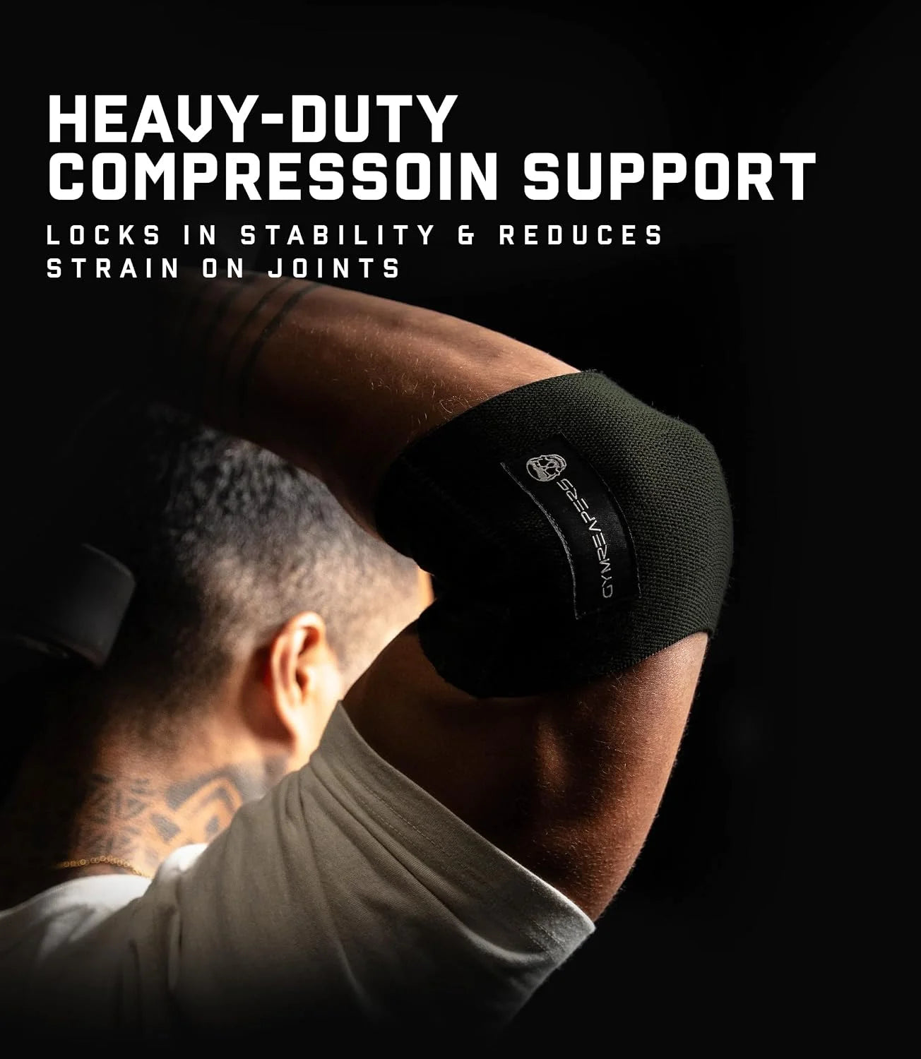Gymreapers Elbow Compression Cuff for Weightlifting, Powerlifting – Support & Relief for Tendonitis, Stability, Tennis Elbow, Strength Training & Injury Recovery (Black, 9")
