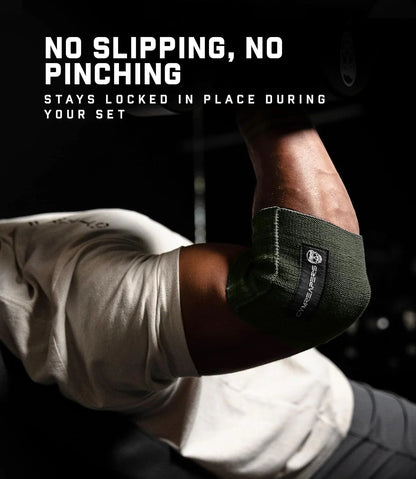 Gymreapers Elbow Compression Cuff for Weightlifting, Powerlifting – Support & Relief for Tendonitis, Stability, Tennis Elbow, Strength Training & Injury Recovery (Black, 9")