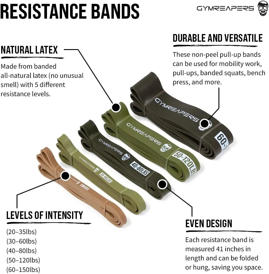 Gymreapers Resistance Bands for Working Out – Elastic Pull Up Exercise Assistance Bands Set for Powerlifting, Stretching, WOD, Strength Training – for Men & Women