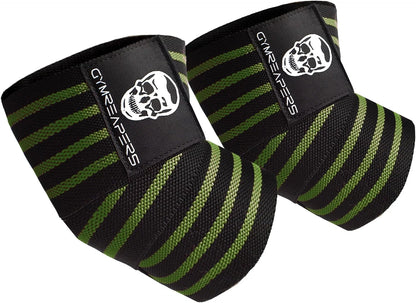 Gymreapers Weightlifting Elbow Wraps (1 Pair) - Flexible 40'' Elbow Compression Strap & Joint Support Brace - for Bench Press, Powerlifting, and Pressing