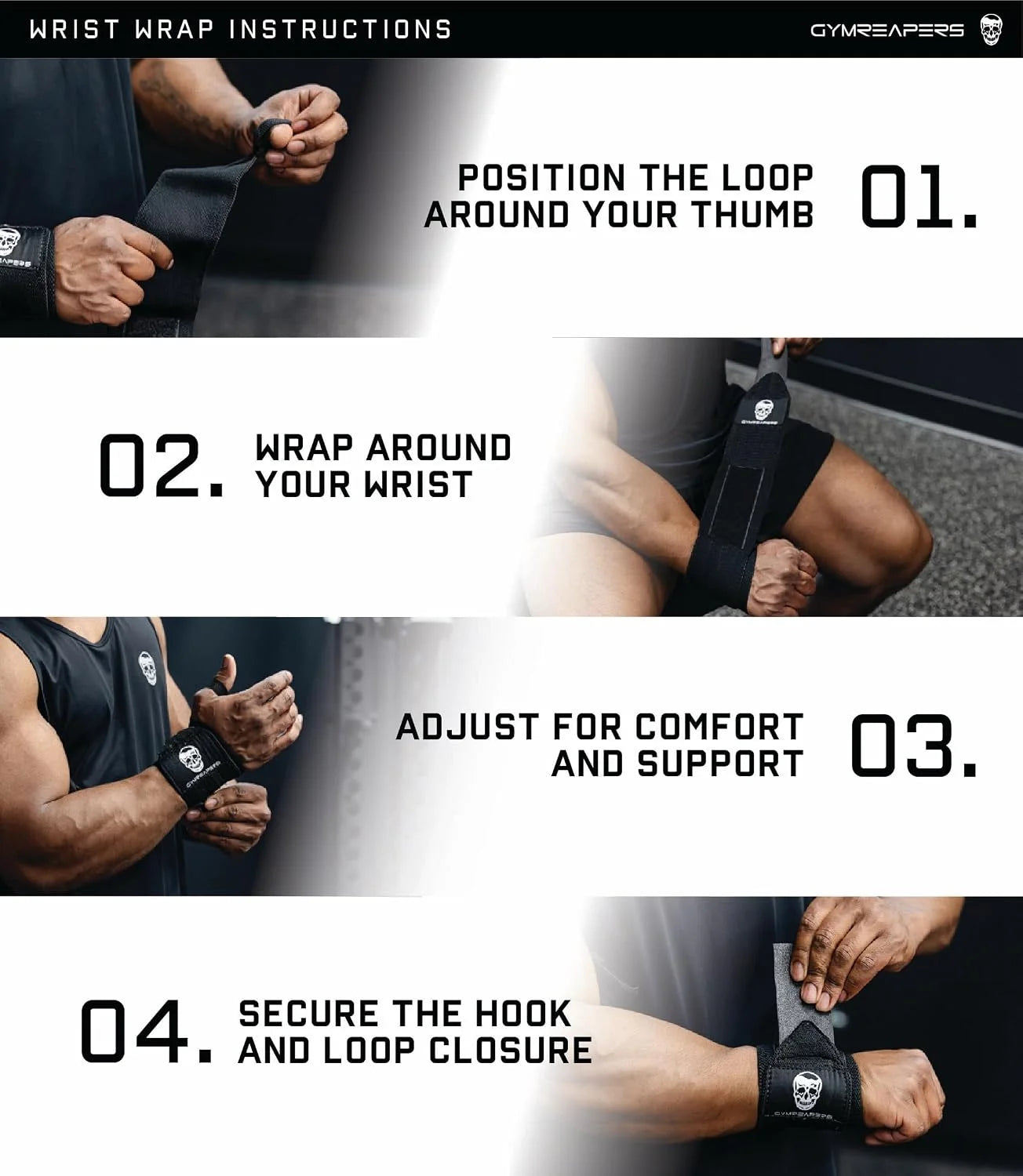 Gymreapers Weightlifting Wrist Wraps (IPF Approved) Professional Quality Wrist Support with Heavy Duty Thumb Loop - Best Wrap for Powerlifting Competition, Strength Training, Bodybuilding