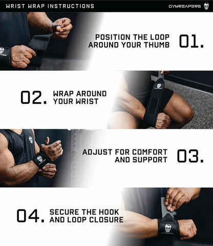Gymreapers Weightlifting Wrist Wraps (IPF Approved) Professional Quality Wrist Support with Heavy Duty Thumb Loop - Best Wrap for Powerlifting Competition, Strength Training, Bodybuilding