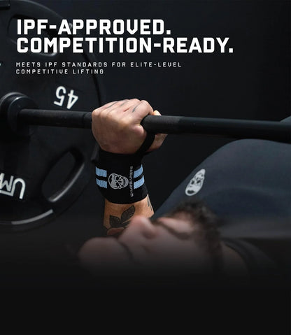 Gymreapers Weightlifting Wrist Wraps (IPF Approved) Professional Quality Wrist Support with Heavy Duty Thumb Loop - Best Wrap for Powerlifting Competition, Strength Training, Bodybuilding