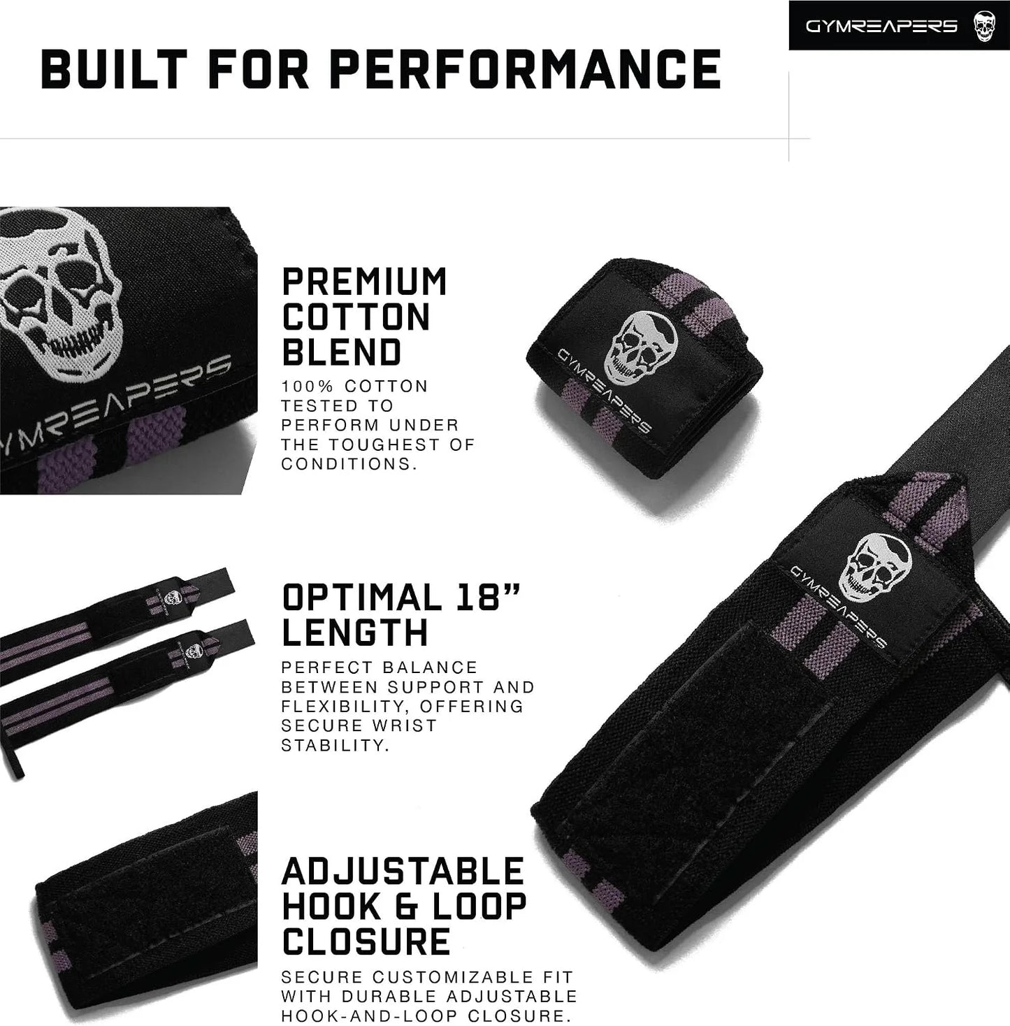 Gymreapers Weightlifting Wrist Wraps (IPF Approved) Professional Quality Wrist Support with Heavy Duty Thumb Loop - Best Wrap for Powerlifting Competition, Strength Training, Bodybuilding