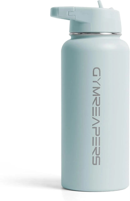 Gymreapers Insulated Water Bottle with Straw - 32 OZ Stainless Steel Water Bottles - BPA Free Metal Double Wall Vacuum Cold Hot Leakfree Flask Jug For Travel, Sports, Gym, School & Workout