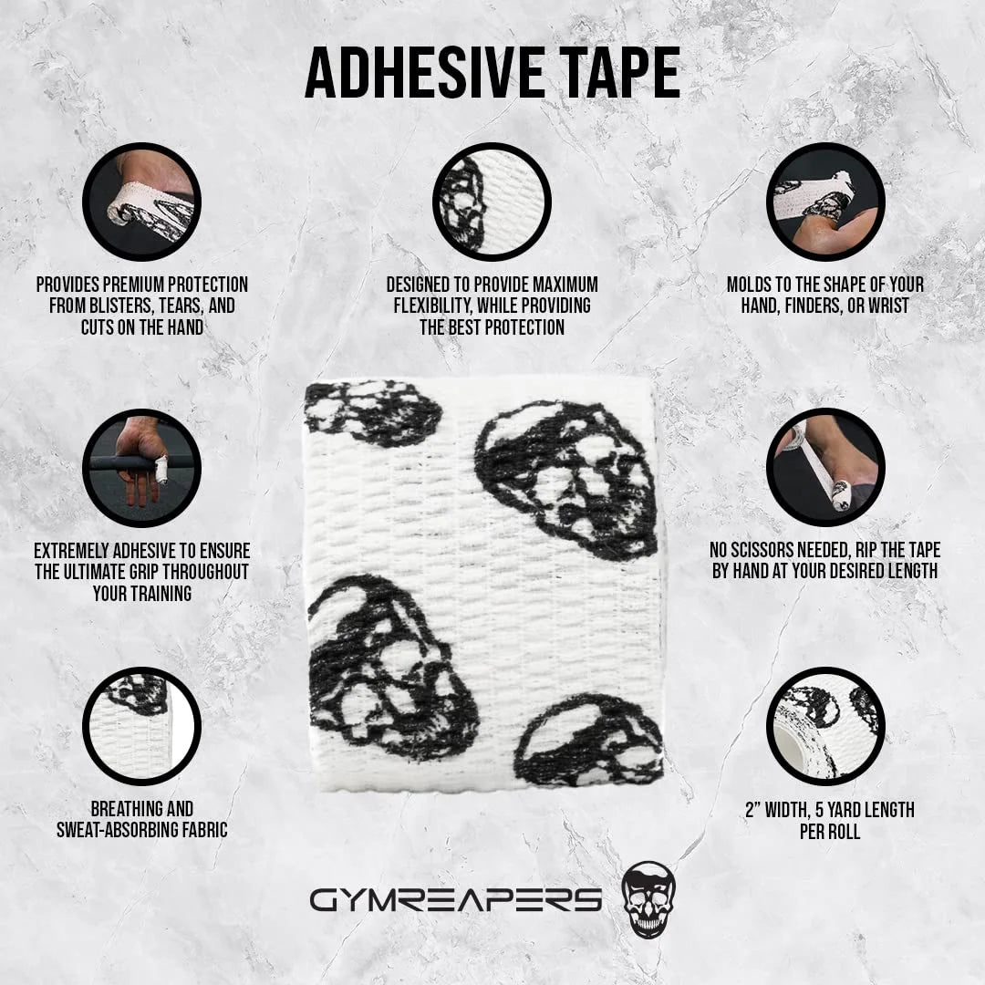 Gymreapers Hook Grip Weightlifting Tape (3 Pack) Premium Adhesive Thumb Skull Tape for Finger Protection, Powerlifting, Exercise & Cross Training - Athletic Sweat Proof Tape