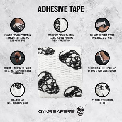 Gymreapers Hook Grip Weightlifting Tape (3 Pack) Premium Adhesive Thumb Skull Tape for Finger Protection, Powerlifting, Exercise & Cross Training - Athletic Sweat Proof Tape